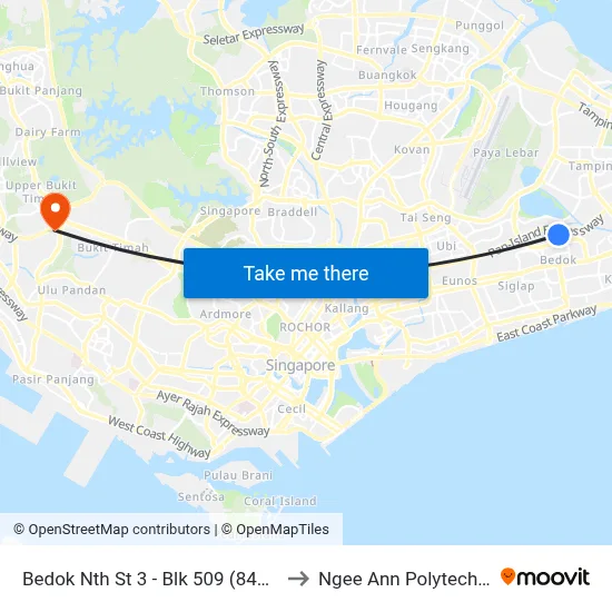 Bedok Nth St 3 - Blk 509 (84449) to Ngee Ann Polytechnic map