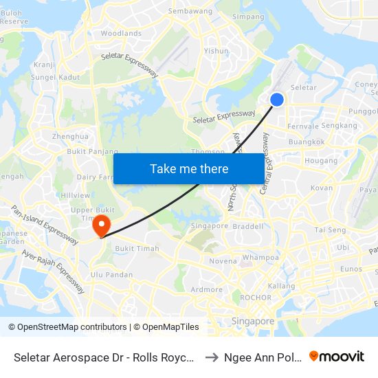 Seletar Aerospace Dr - Rolls Royce Pte Ltd (68101) to Ngee Ann Polytechnic map