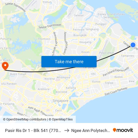 Pasir Ris Dr 1 - Blk 541 (77041) to Ngee Ann Polytechnic map