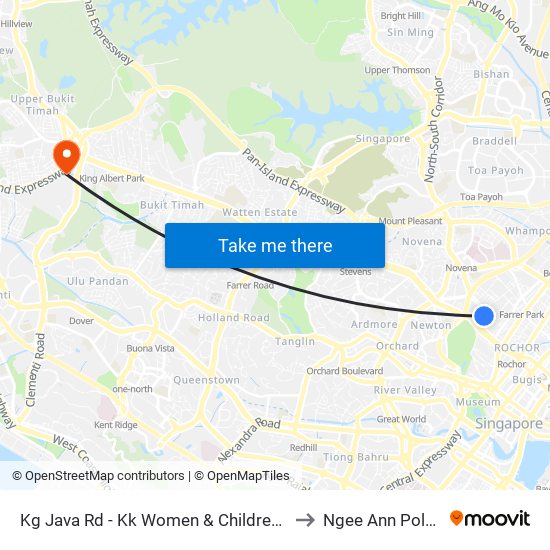 Kg Java Rd - Kk Women & Children Hosp (40101) to Ngee Ann Polytechnic map