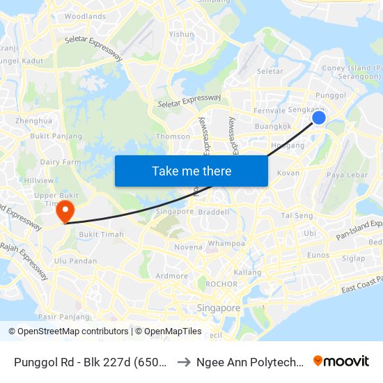 Punggol Rd - Blk 227d (65031) to Ngee Ann Polytechnic map