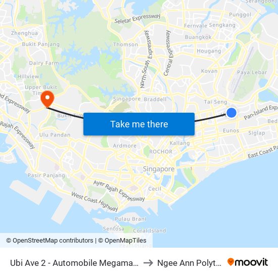 Ubi Ave 2 - Automobile Megamart (71131) to Ngee Ann Polytechnic map