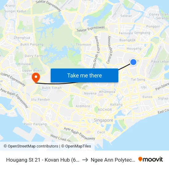 Hougang St 21 - Kovan Hub (63221) to Ngee Ann Polytechnic map