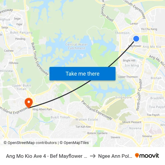 Ang Mo Kio Ave 4 - Bef Mayflower Stn Exit 3 (54199) to Ngee Ann Polytechnic map