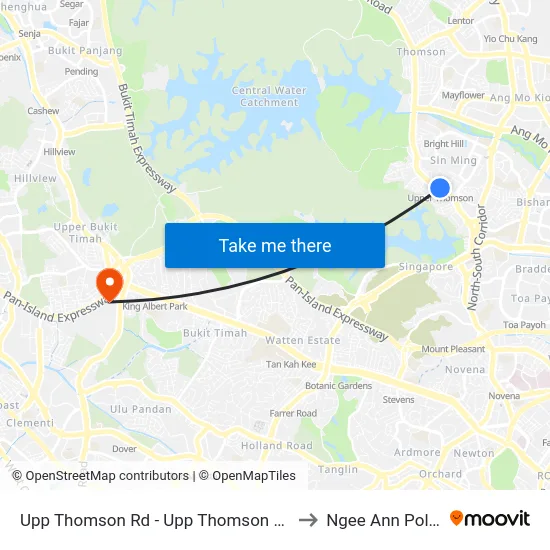 Upp Thomson Rd - Upp Thomson Stn Exit 5 (53051) to Ngee Ann Polytechnic map
