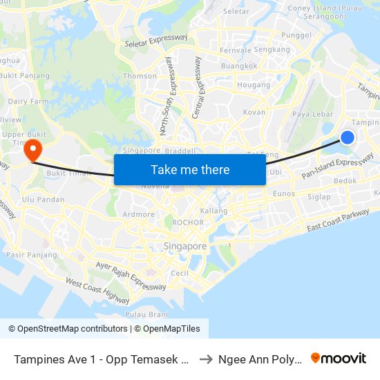Tampines Ave 1 - Opp Temasek Poly (75231) to Ngee Ann Polytechnic map