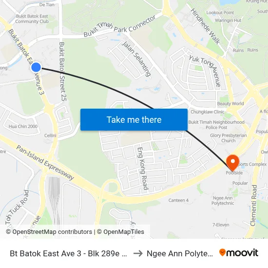 Bt Batok East Ave 3 - Blk 289e (43619) to Ngee Ann Polytechnic map