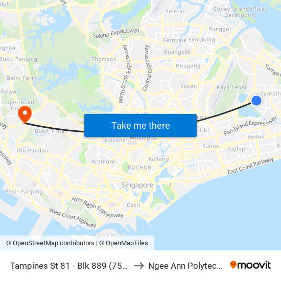 Tampines St 81 - Blk 889 (75219) to Ngee Ann Polytechnic map