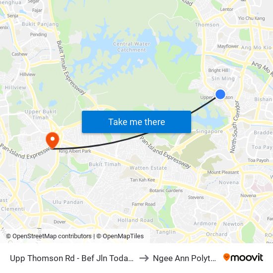 Upp Thomson Rd - Bef Jln Todak (53049) to Ngee Ann Polytechnic map