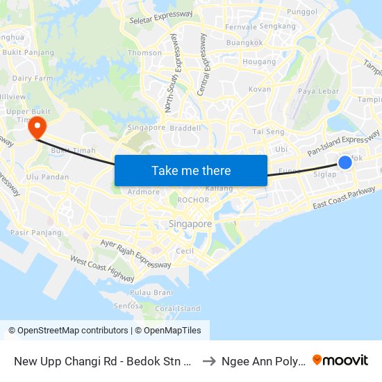 New Upp Changi Rd - Bedok Stn Exit A (84039) to Ngee Ann Polytechnic map
