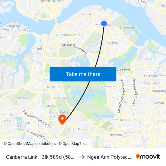 Canberra Link - Blk 589d (58331) to Ngee Ann Polytechnic map