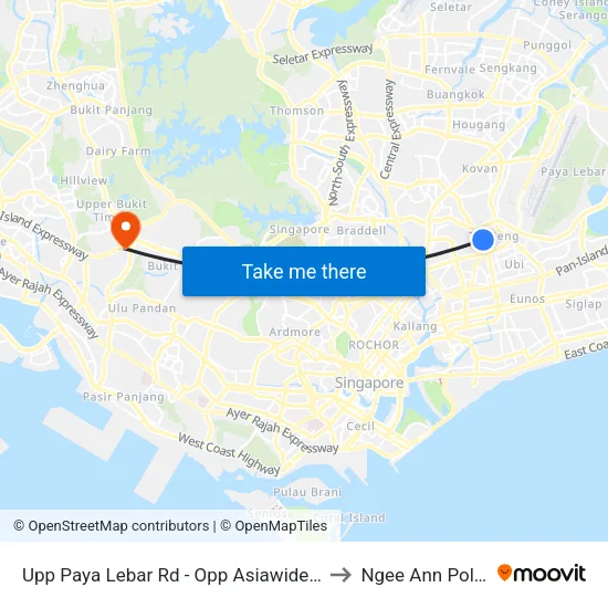Upp Paya Lebar Rd - Opp Asiawide Ind Bldg (70299) to Ngee Ann Polytechnic map