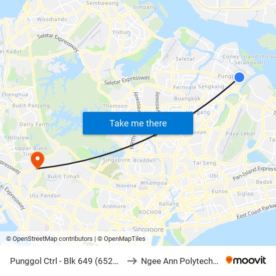 Punggol Ctrl - Blk 649 (65261) to Ngee Ann Polytechnic map
