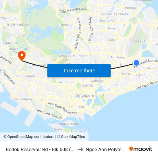 Bedok Reservoir Rd - Blk 608 (84511) to Ngee Ann Polytechnic map