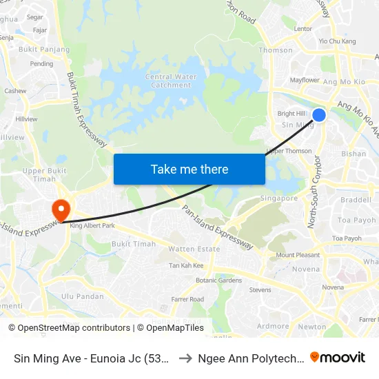 Sin Ming Ave - Eunoia Jc (53329) to Ngee Ann Polytechnic map