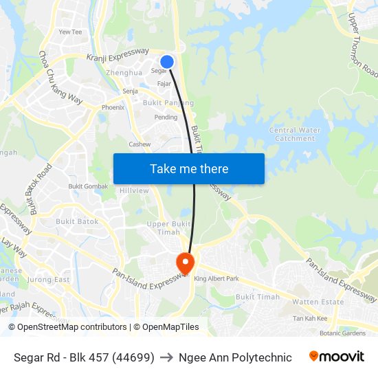 Segar Rd - Blk 457 (44699) to Ngee Ann Polytechnic map