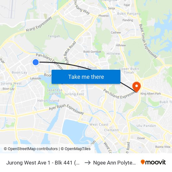 Jurong West Ave 1 - Blk 441 (28529) to Ngee Ann Polytechnic map