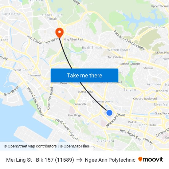 Mei Ling St - Blk 157 (11589) to Ngee Ann Polytechnic map