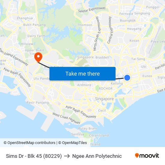 Sims Dr - Blk 45 (80229) to Ngee Ann Polytechnic map