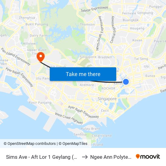 Sims Ave - Aft Lor 1 Geylang (80051) to Ngee Ann Polytechnic map