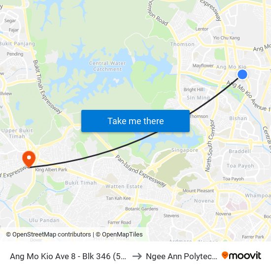 Ang Mo Kio Ave 8 - Blk 346 (54331) to Ngee Ann Polytechnic map