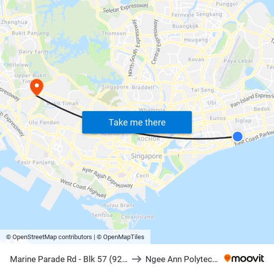 Marine Parade Rd - Blk 57 (92079) to Ngee Ann Polytechnic map