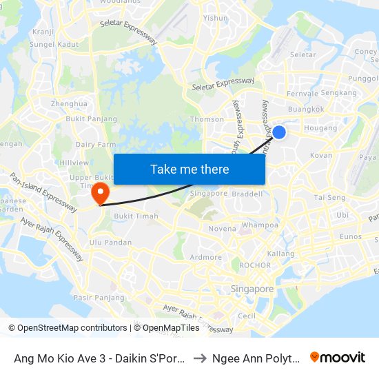 Ang Mo Kio Ave 3 - Daikin S'Pore (66341) to Ngee Ann Polytechnic map