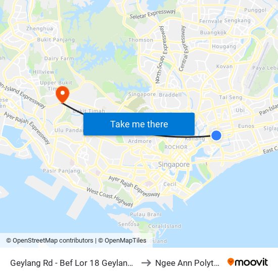 Geylang Rd - Bef Lor 18 Geylang (80089) to Ngee Ann Polytechnic map