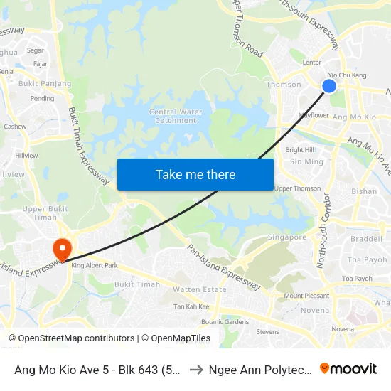 Ang Mo Kio Ave 5 - Blk 643 (54451) to Ngee Ann Polytechnic map