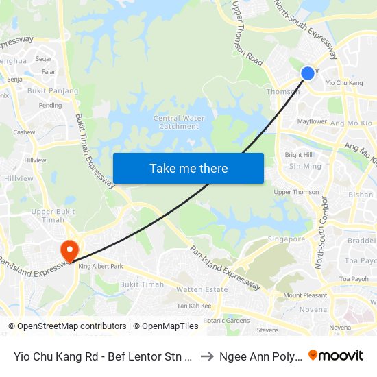 Yio Chu Kang Rd - Bef Lentor Stn Exit 5 (55011) to Ngee Ann Polytechnic map