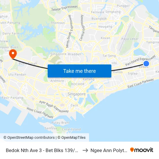 Bedok Nth Ave 3 - Bet Blks 139/140 (84219) to Ngee Ann Polytechnic map