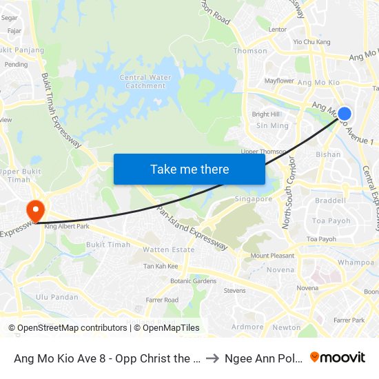 Ang Mo Kio Ave 8 - Opp Christ the King CH (54319) to Ngee Ann Polytechnic map