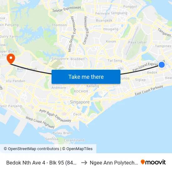 Bedok Nth Ave 4 - Blk 95 (84269) to Ngee Ann Polytechnic map