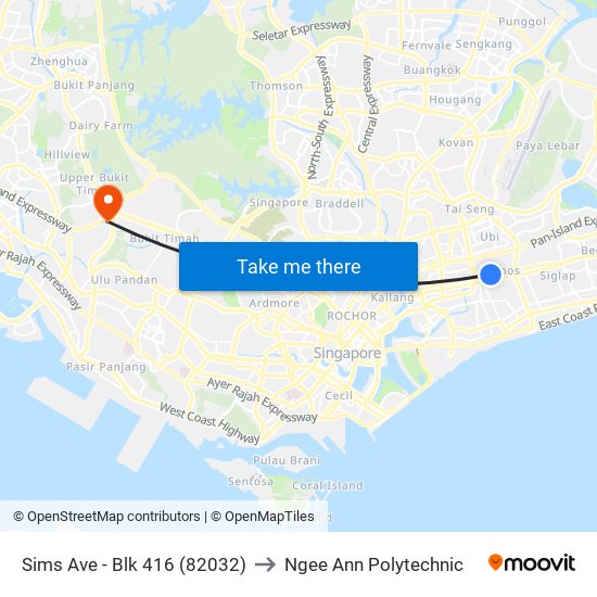 Sims Ave - Blk 416 (82032) to Ngee Ann Polytechnic map