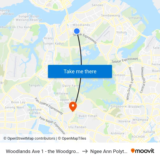 Woodlands Ave 1 - the Woodgrove (46629) to Ngee Ann Polytechnic map