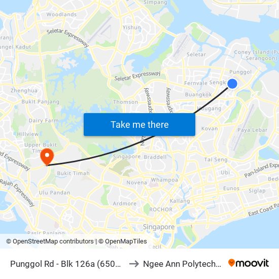 Punggol Rd - Blk 126a (65049) to Ngee Ann Polytechnic map