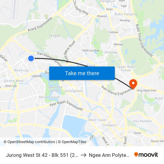 Jurong West St 42 - Blk 551 (28541) to Ngee Ann Polytechnic map