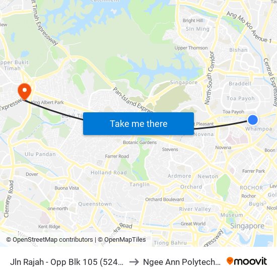 Jln Rajah - Opp Blk 105 (52419) to Ngee Ann Polytechnic map