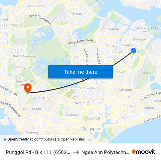 Punggol Rd - Blk 111 (65029) to Ngee Ann Polytechnic map