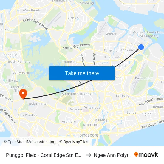Punggol Field - Coral Edge Stn Exit B (65171) to Ngee Ann Polytechnic map