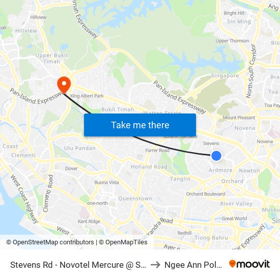 Stevens Rd - Novotel Mercure @ Stevens (40209) to Ngee Ann Polytechnic map