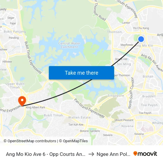 Ang Mo Kio Ave 6 - Opp Courts Ang Mo Kio (54041) to Ngee Ann Polytechnic map