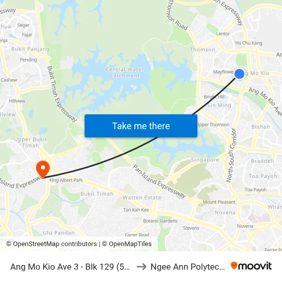 Ang Mo Kio Ave 3 - Blk 129 (54231) to Ngee Ann Polytechnic map