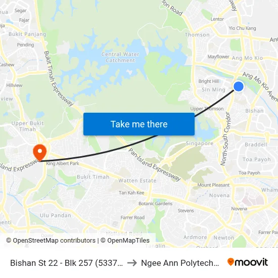 Bishan St 22 - Blk 257 (53371) to Ngee Ann Polytechnic map