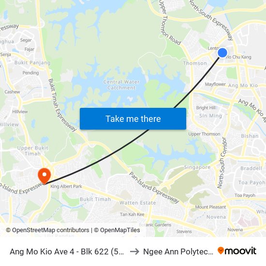 Ang Mo Kio Ave 4 - Blk 622 (55149) to Ngee Ann Polytechnic map