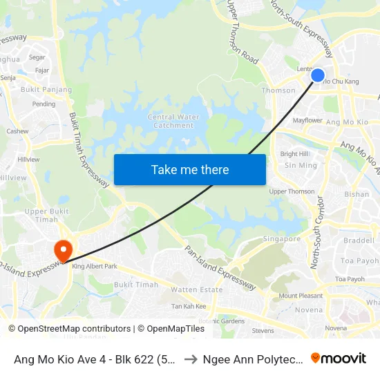 Ang Mo Kio Ave 4 - Blk 622 (55149) to Ngee Ann Polytechnic map