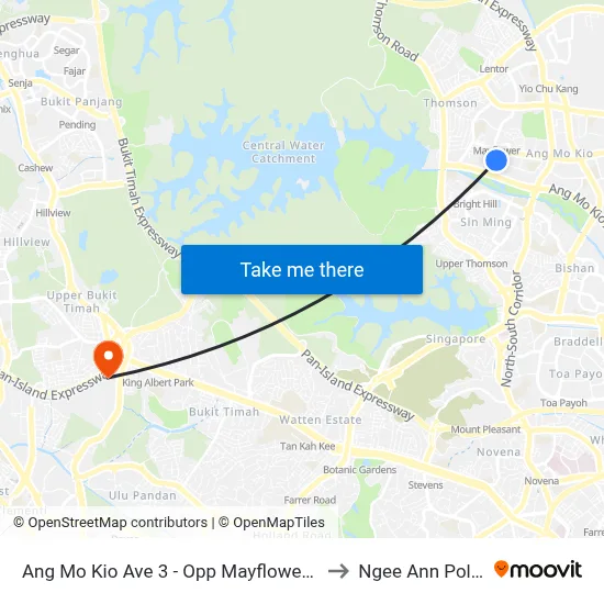 Ang Mo Kio Ave 3 - Opp Mayflower Sec Sch (54219) to Ngee Ann Polytechnic map