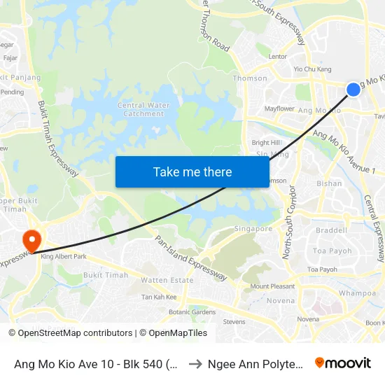 Ang Mo Kio Ave 10 - Blk 540 (54579) to Ngee Ann Polytechnic map
