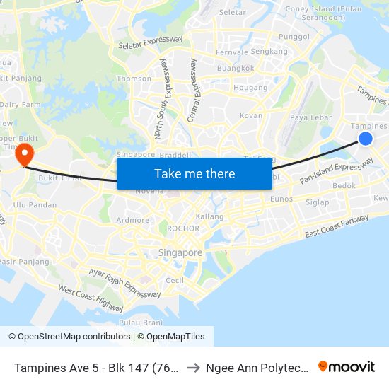 Tampines Ave 5 - Blk 147 (76069) to Ngee Ann Polytechnic map