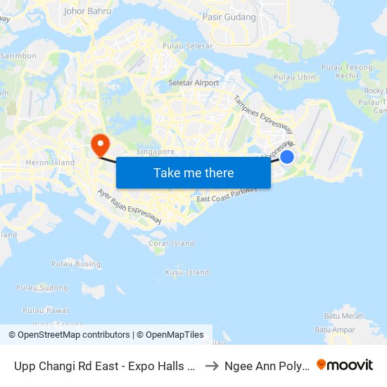 Upp Changi Rd East - Expo Halls 4/5/6 (96039) to Ngee Ann Polytechnic map
